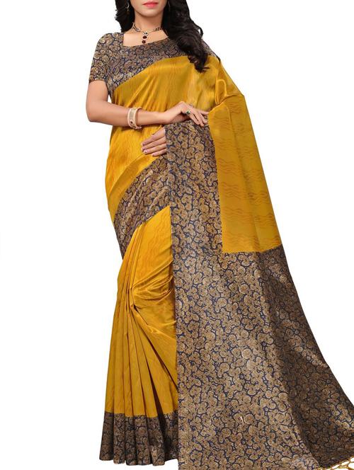 kalamkari border mustard mysore silk saree with blouse - 15975806 - Very Small Image - 1