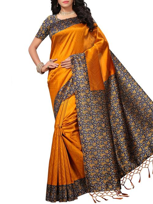 kalamkari border mustard mysore silk saree with blouse - 15975809 - Very Small Image - 1