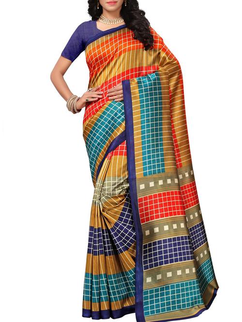 checkered printed saree with blouse - 15975816 - Very Small Image - 1