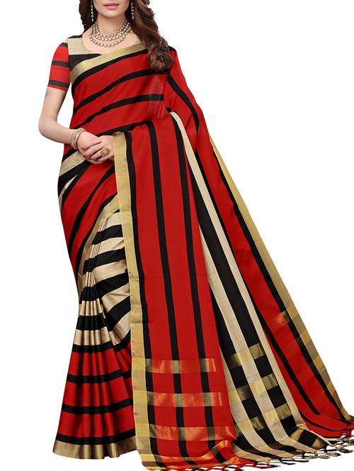 striped motif zari woven saree with blouse - 15975886 - Very Small Image - 1