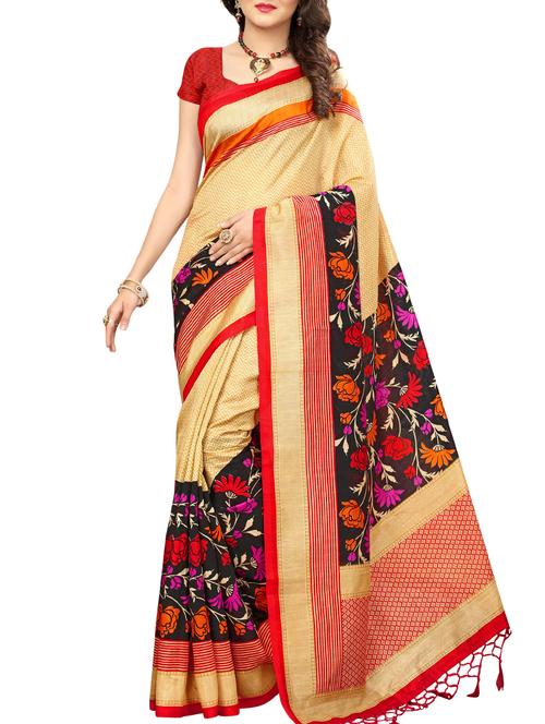 floral beige mysore silk saree - 15976130 - Very Small Image - 1