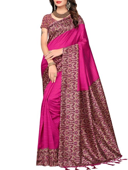printed border pink mysore silk saree with blouse - 15976134 - Very Small Image - 1