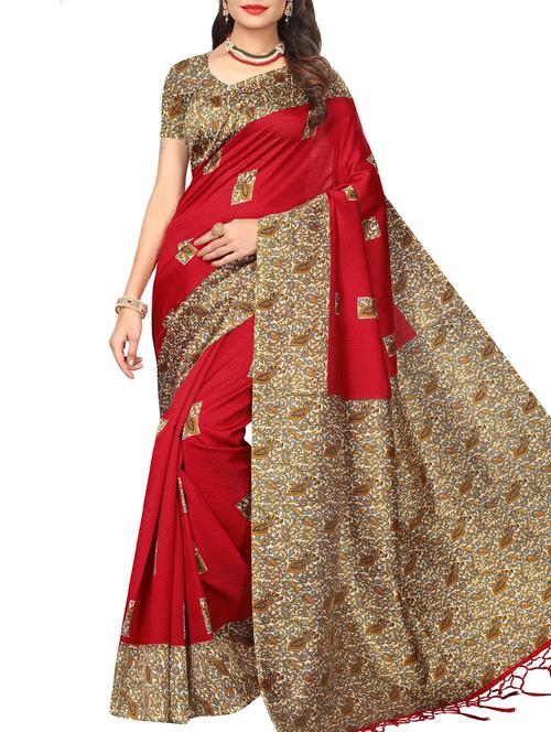 kalamkari red mysore silk saree with blouse - 15976152 - Very Small Image - 1
