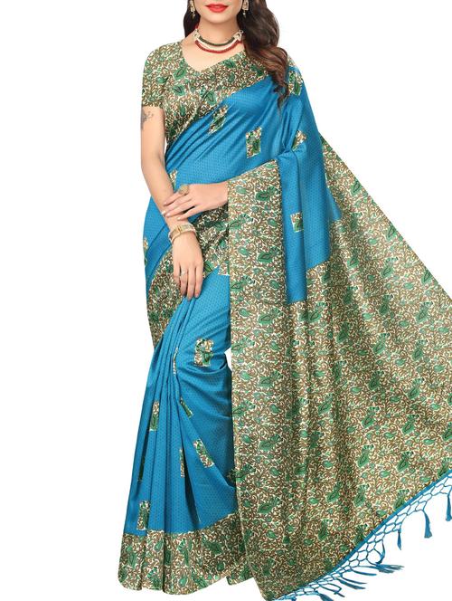kalamkari blue mysore silk saree with blouse - 15976153 - Very Small Image - 1
