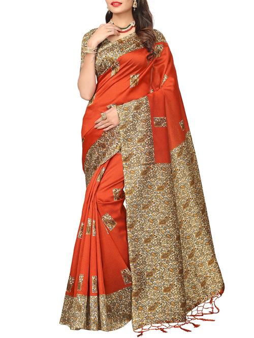 kalamkari orange mysore silk saree with blouse - 15976154 - Very Small Image - 1