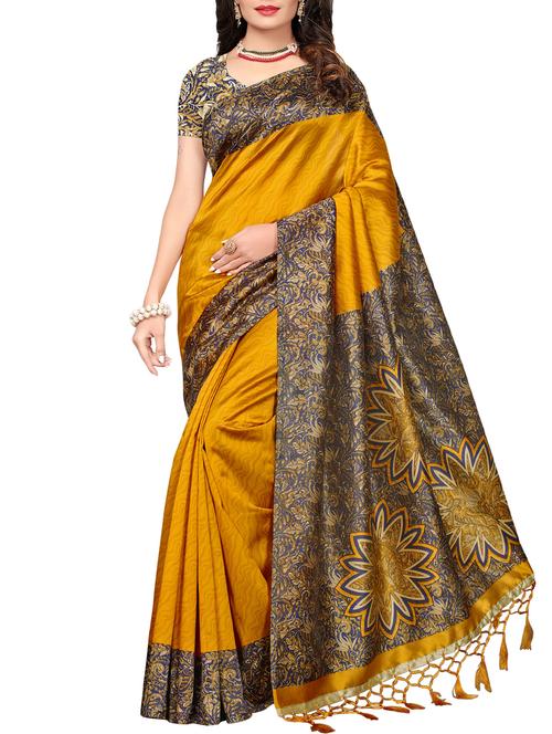 kalamkari border mustard mysore silk saree - 15976163 - Very Small Image - 1