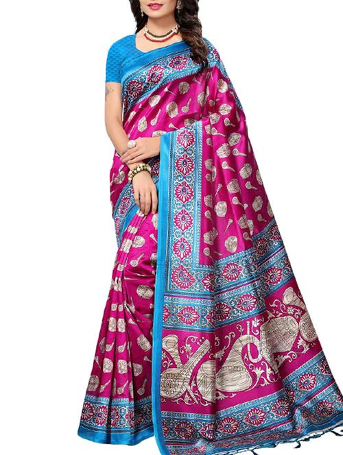 kalamkari pink mysore silk saree with blouse - 15976188 - Very Small Image - 1