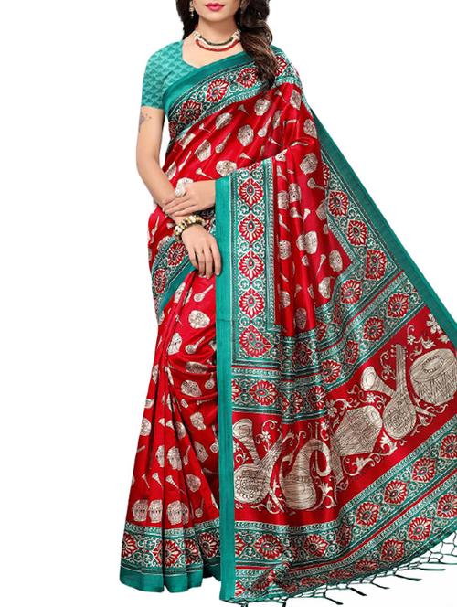 kalamkari red mysore silk saree with blouse - 15976190 - Very Small Image - 1