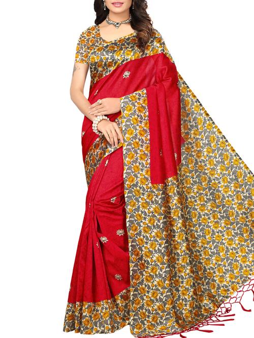 floral maroon mysore silk saree with blouse - 15976201 - Very Small Image - 1