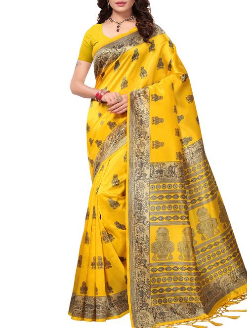 ethnic motifs yellow mysore silk saree with blouse - 15976207 - Very Small Image - 1