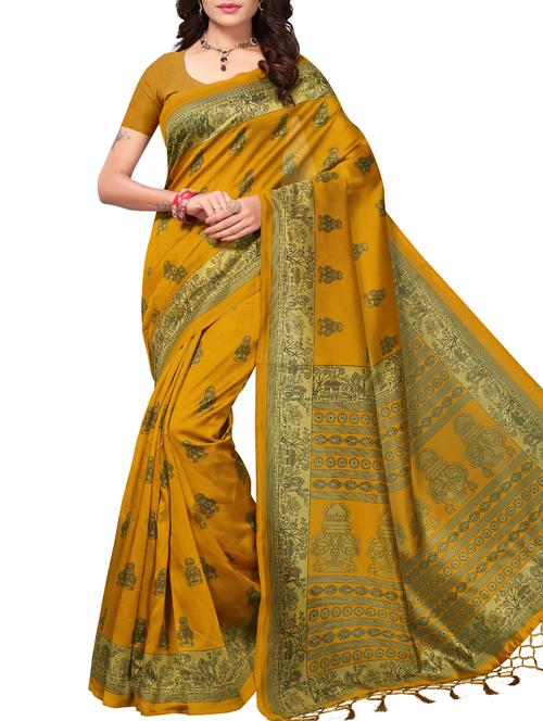 ethnic motifs mustard mysore silk saree with blouse - 15976209 - Very Small Image - 1