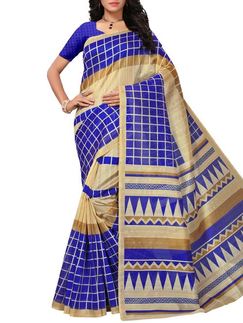checkered blue bhagalpuri saree with blouse - 15976223 - Very Small Image - 1
