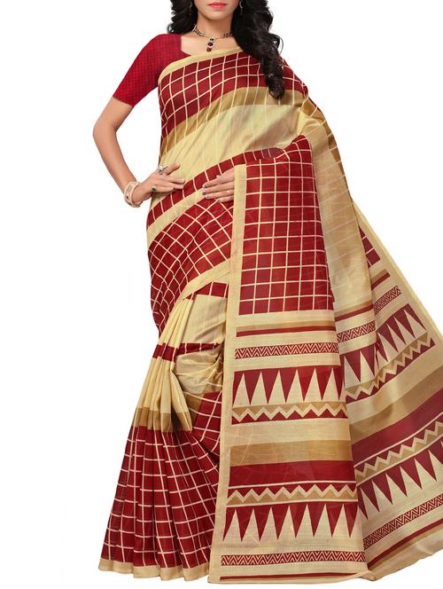 checkered maroon bhagalpuri saree with blouse - 15976224 - Very Small Image - 1