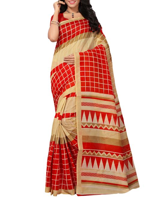 checkered red bhagalpuri saree with blouse - 15976225 - Very Small Image - 1