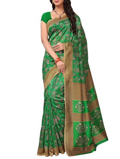 kalamkari green mysore silk saree with blouse - 15976226 - Very Small Image - 1