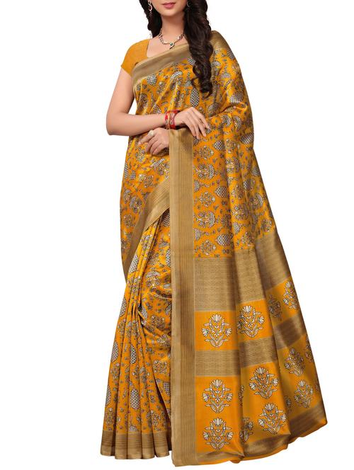 kalamkari yellow mysore silk saree with blouse - 15976227 - Very Small Image - 1