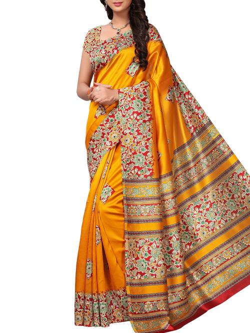 kalamkari mustard mysore silk saree - 15976228 - Very Small Image - 1