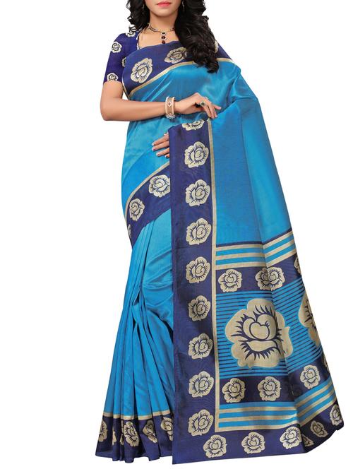 floral blue mysore silk saree with blouse - 15976229 - Very Small Image - 1