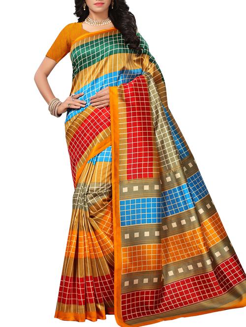 checkered mysore silk saree with blouse - 15976233 - Very Small Image - 1