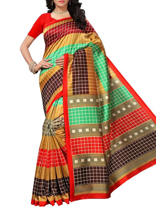 checkered mysore silk saree with blouse - 15976234 - Very Small Image - 1