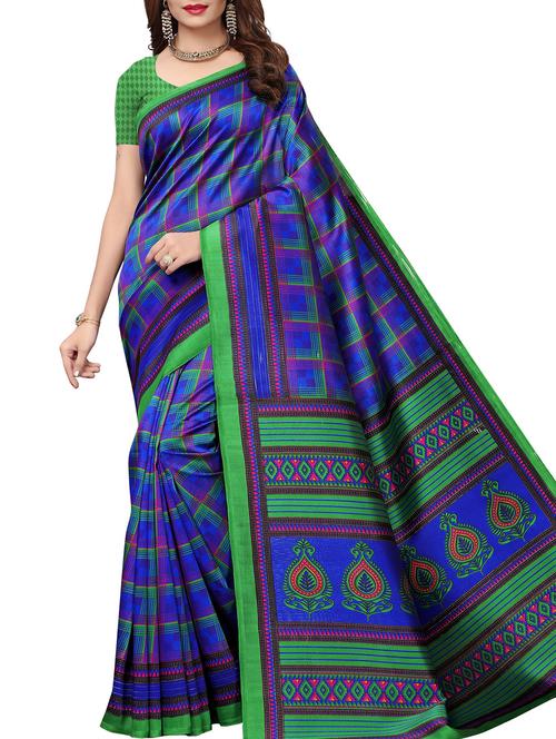 checkered mysore silk saree with blouse - 15976245 - Very Small Image - 1