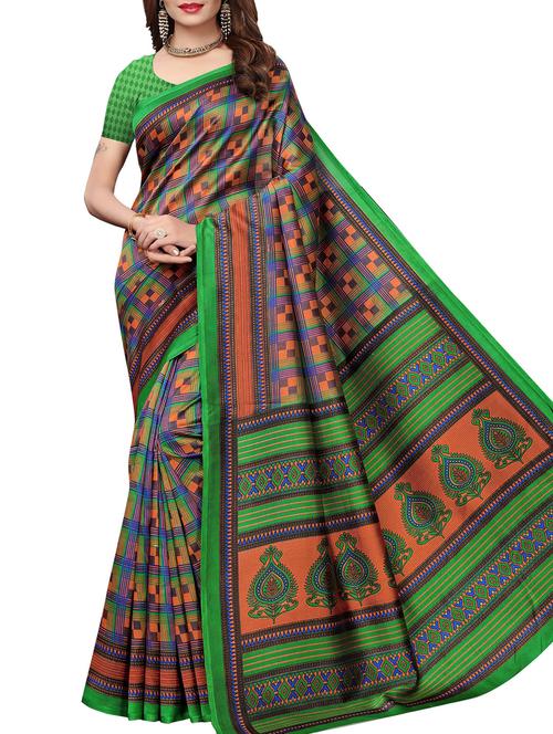 checkered mysore silk saree with blouse - 15976247 - Very Small Image - 1