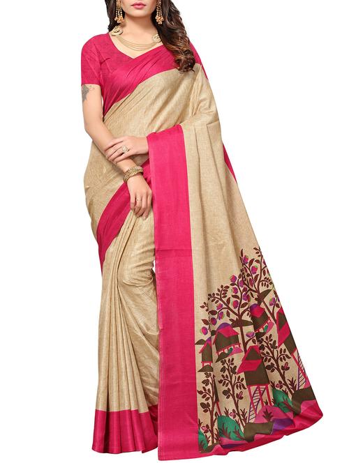 graphic border beige printed saree with blouse - 15976270 - Very Small Image - 1