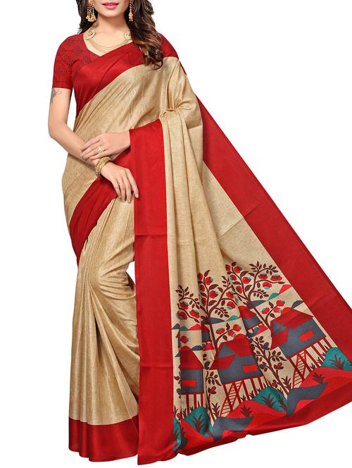 graphic border beige printed saree with blouse - 15976272 - Very Small Image - 1