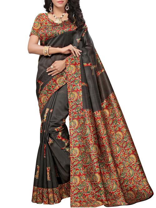 kalamkari black printed saree with blouse - 15976278 - Very Small Image - 1