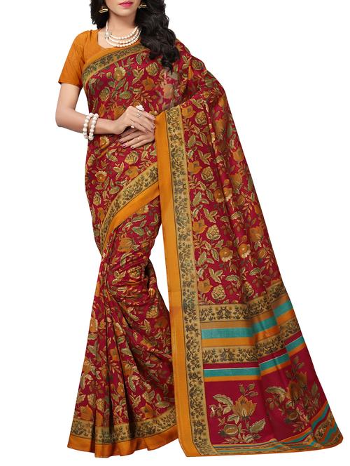 floral red printed saree with blouse - 15976281 - Very Small Image - 1