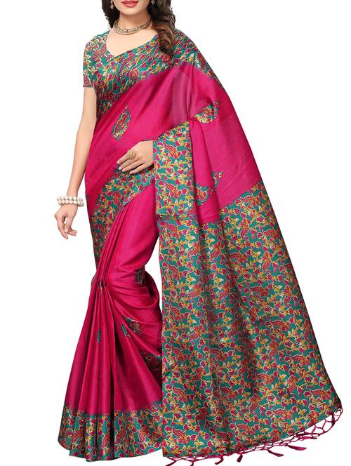 kalamkari pink printed saree with blouse - 15976288 - Very Small Image - 1