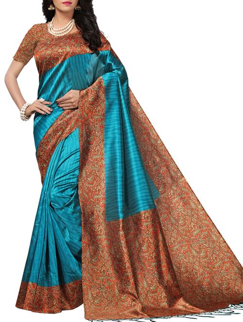 kalamkari border printed saree with blouse - 15976296 - Very Small Image - 1