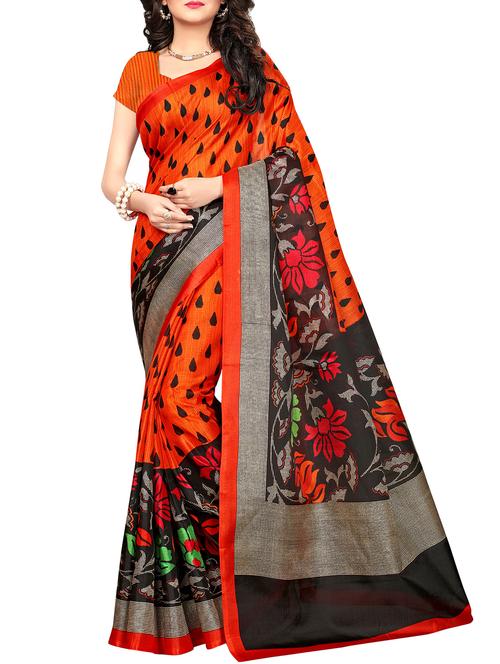 floral orange printed saree with blouse - 15976298 - Very Small Image - 1
