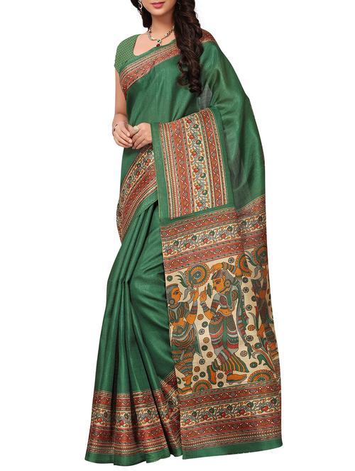 kalamkari border printed saree with blouse - 15976312 - Very Small Image - 1