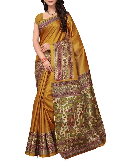 kalamkari border printed saree with blouse - 15976313 - Very Small Image - 1