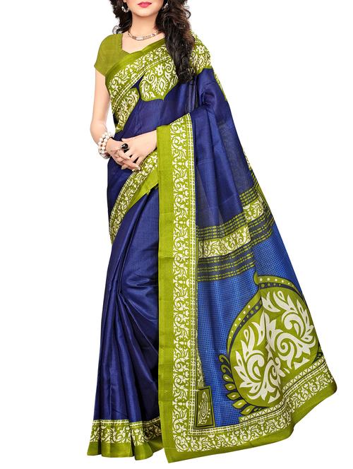 contrast border printed saree with blouse - 15976318 - Very Small Image - 1