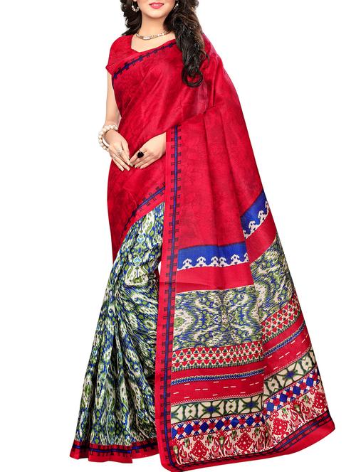 half & half ikat printed saree with blouse - 15976321 - Very Small Image - 1