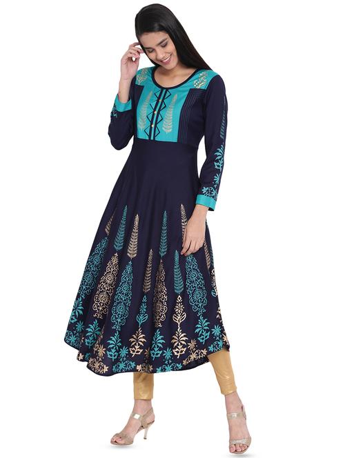 block print flared kurta - 15976883 - Very Small Image - 1