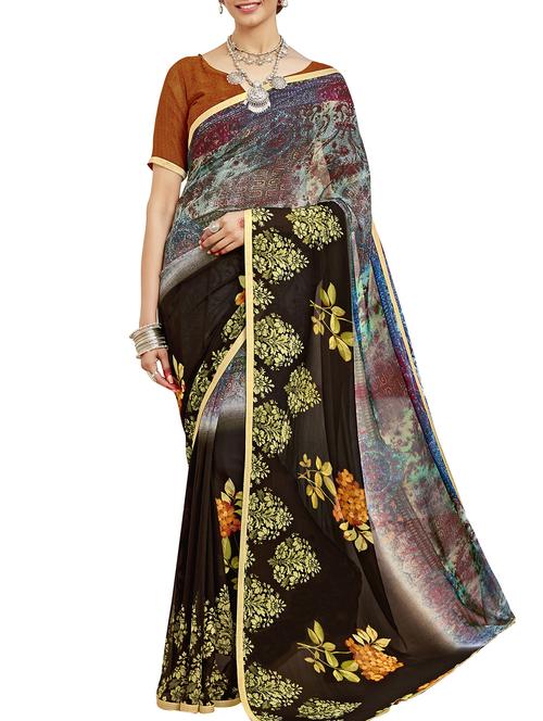 lace border floral printed saree with blouse - 15976961 - Very Small Image - 1