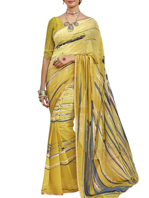 lace border abstract printed saree with blouse - 15976962 - Very Small Image - 1