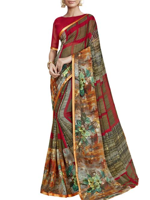 checkered printed saree with blouse - 15976963 - Very Small Image - 1