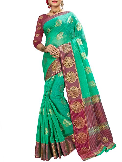 floral zari motif banarasi saree with blouse - 15977130 - Very Small Image - 1