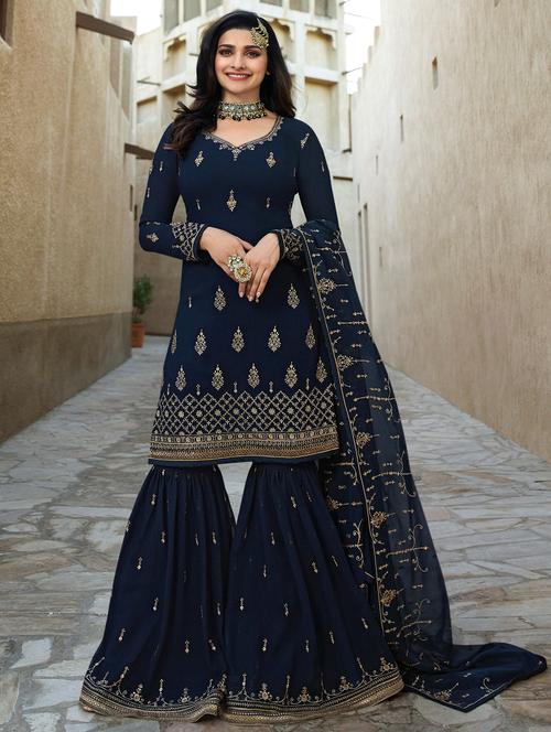 embroidered semi-stitched sharara suit - 15977394 - Very Small Image - 1