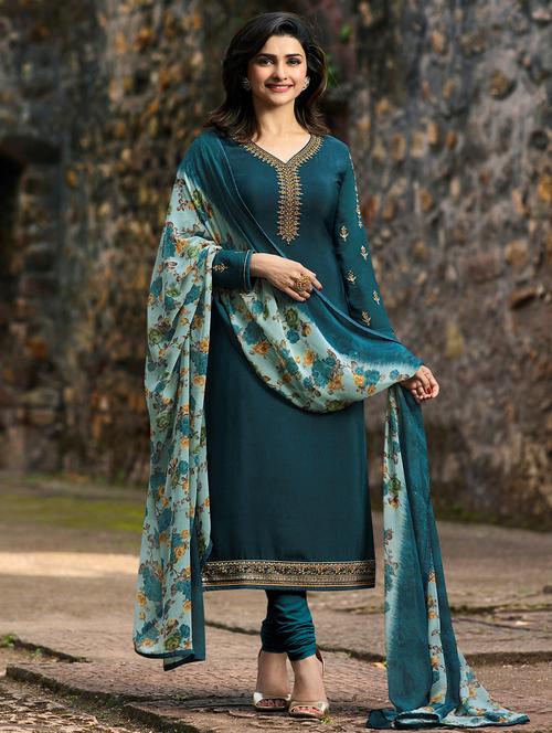 embroidered semi-stitched suit - 15977405 - Very Small Image - 1