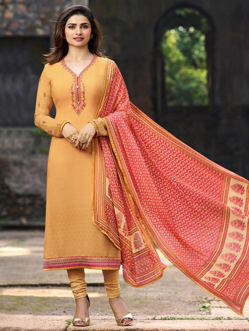 embroidered semi-stitched suit - 15977407 - Very Small Image - 1