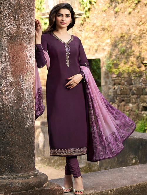 embroidered semi-stitched suit - 15977414 - Very Small Image - 1