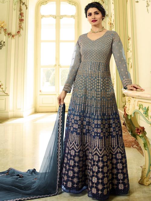 embroidered semi-stitched anarkali suit - 15977420 - Very Small Image - 1