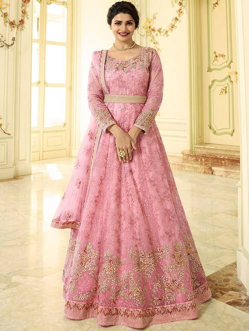 embroidered semi-stitched anarkali suit - 15977421 - Very Small Image - 1