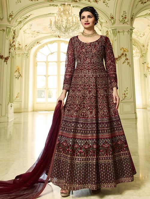 embroidered semi-stitched anarkali suit - 15977422 - Very Small Image - 1