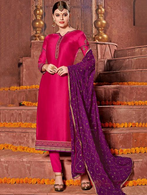 embroidered semi-stitched suit - 15977433 - Very Small Image - 1